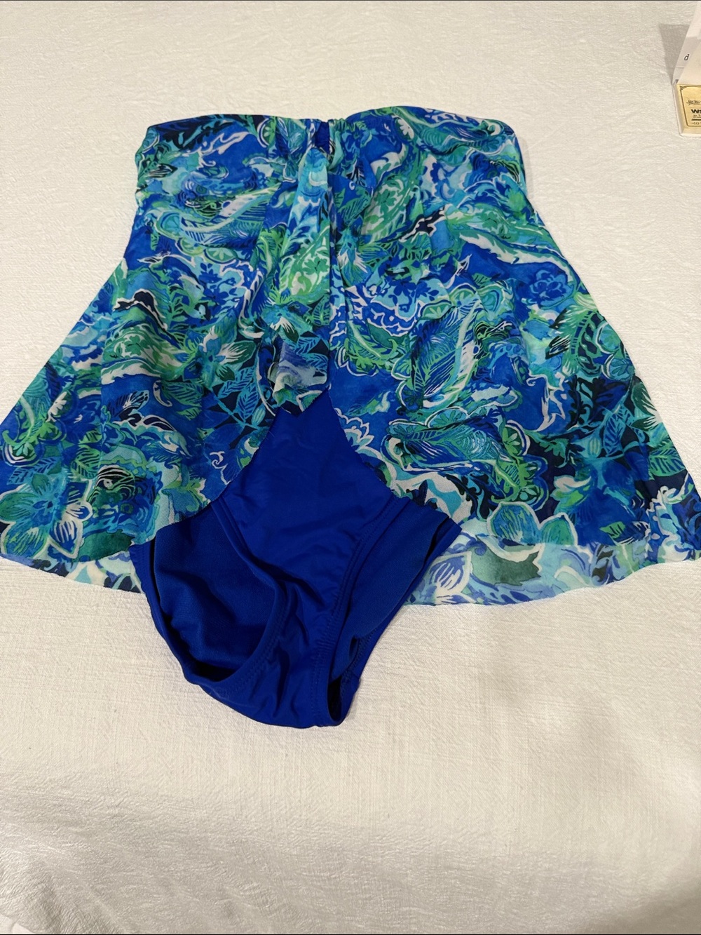 Polo by Ralph Lauren Blue & Green Floral One-Piece Strapless Swimdress